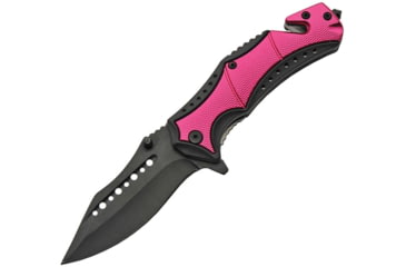 Image of China Made Linerlock A/O Folding Knife, 5in Closed, 3.75in Black SS Blade, Black/Pink Aluminum, Black/Pink, 300461-PK