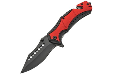 Image of China Made Linerlock A/O Folding Knife, 5in Closed, 3.75in Black SS Blade, Black/Red Aluminum, Black/Red, 300461-RD
