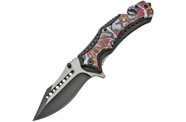 Image of China Made Linerlock A/O Folding Knife, 5in Closed, 3.75in Two-Tone SS Blade, Black Nylon, Black, 300473