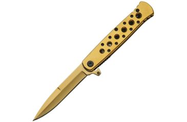 Image of China Made Linerlock Gold A/O Folding Knife,3.25in,Stainless Steel,Standard Edge,Gold Stainless Handle CN300381GD