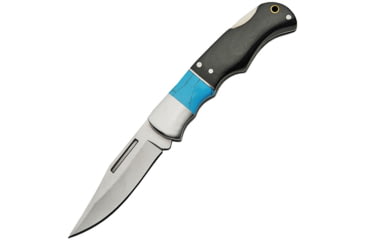 Image of China Made Lockback Pakkawood Folding Knife, 2.5in Satin SS Clip Point Blade, SS Bolster, Black Pakkawood And Faux Turquoise, 211449-BK