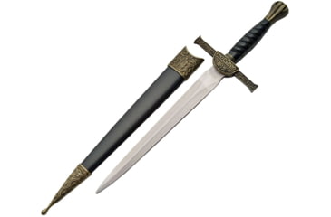Image of China Made Macleod Dagger with Scabbard, Macleod Dagger, 11.75in Overall, 7.5in Satin SS Dagger Blade, Black Sculpted Plastic Handle, Cast Metal Guard And Pommel, Black Plastic Scabbard, Black, 211355