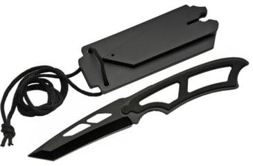 Image of China Made Neck Knife ABS Handle Fixed Blade Knife, 6.75in Overall, 3in Black SS Tanto Blade, Black ABS Handle, Integrated Whistle On Sheath, Black Nylon Belt Sheath, Black, 211430-BK