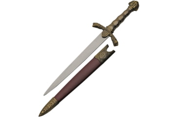 Image of China Made Renaissance Dagger, 15.5in Overall, 9in Satin Unsharpened SS Dagger Blade, Brass Handle, Brass Guard, Brown Synthetic Scabbard, 211439