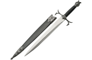 Image of China Made Skull Dagger with Scabbard, Skull Dagger, 12.5in Overall, 8.5in Satin SS Dagger Blade, Black Sculpted Plastic Handle, Cast Metal Guard And Pommel, Black Plastic Scabbard, Black, 211348