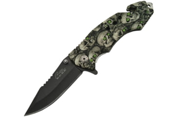 Image of China Made Skull Eyes Linerlock A/O Folding Knife, 3.75 black finish stainless blade, Synthetic handle, 300354