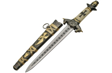 Image of China Made Templar Dagger Fixed Blade Knife, 14.5in Overall, 8.5in Double Edge SS Dagger Blade, White Grooved Synthetic Handle, white, 211412