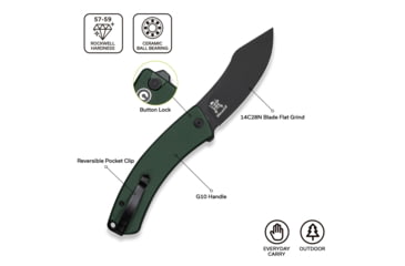 Image of CIVIVI Outlaw Muk Flipper &amp; Button Lock Knife Teal Green G10 Handle 3.47inch Black Stonewashed 14c28n Blade