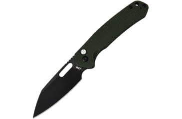 Image of CJRB Pyrite PVD Green Micarta Folding Knife, 4.25in Closed, 3.13in Black PVD AR-RPM9 Wharncliffe Blade, Green Canvas Micarta Handle, Nylon Case, J1925A-BMGN