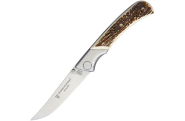 Image of Claude Dozorme EOK Hunting Linerlock Stag Folding Knife, 4.25in Satin 14C28N Sandvik SS Clip Point Blade, Stag Handle, SS Bolster, Thumb Stud, Dozorme Adjustment Wrench In Bolster To Retighten Axis, Gift Boxed., 1.15.140.79