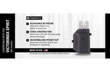 Image of Clip &amp; Carry Kydex Sheath for the Victorinox SPIRIT, Carbon Fiber Black, VSPIRIT-CF-BLK