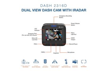 Image of Cobra Dual View Dash 2316D Camera with iRadar, Black DASH2316D