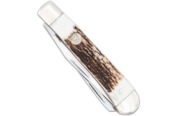 Image of CobraTec Knives Traditional Two Blade Trapper Folding Knife, 2.93in, 2.87in, VG10, Clip Point, Spey, G10 Genuine Stag Handle, CTTDTRPSTAG