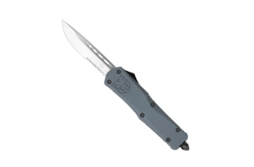 Image of CobraTec Knives FS-3 Large OTF Automatic Folding Knife, 3.5in, D2 Steel, Drop Serrated Blade, Grey Handle, LGYFS-3DS