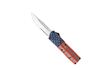 Image of CobraTec Knives Lightweight OTF Knife, 3.25in, D2 Steel, Drop Serrated, Cerakote/USA Flag Handle, AFCCTLWDS