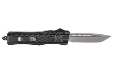 Image of CobraTec Knives CTK-1 Medium OTF Automatic Folding Knife, 3in, D2 Steel, Drop Serrated, Zinc Aluminum Alloy Black Handle, MBSTK1MTNS
