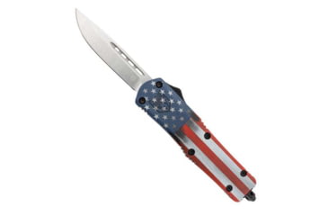 Image of CobraTec Knives FS-3 Medium OTF Automatic Folding Knives, 3in, D2 Steel, Drop Non-Serrated Blade, Cerakote/Usa Flag Handle, MCUSAFS-3DNS