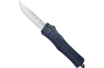 Image of CobraTec Knives CTK-1 Medium OTF Automatic Folding Knife, 3in, D2 Steel, Drop Not Serrated, Aluminum Alloy NYPD Blue Handle, MNYCTK1MDNS
