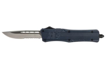 Image of CobraTec Knives CTK-1 Medium OTF Automatic Folding Knife, 3in, D2 Steel, Drop Serrated, Aluminum Alloy NYPD Blue Handle, MNYCTK1MDS