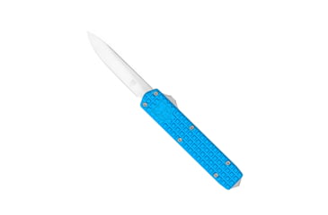 Image of CobraTec Knives Small Warrior OTF Knife, 2.25in, M390 Drop Non-Serrated Blade, Blue Handle, SCTWBLUM390DNS