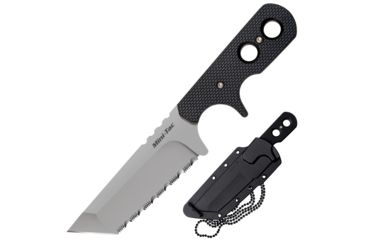 Image of Cold Steel Mini Tac 6.5in Tanto Fixed Blade Neck Knife, Serrated, Japanese AUS8A Stainless Blade, Griv-Ex Handle, CS-49HTFS