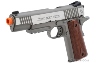Image of Colt 1911 Rail Gun CO2 Blowback, Full Metal, Silver w/Wood Colored Grip 180530