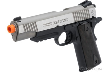 Image of Colt 1911 Rail Gun CO2 Blowback, Silver Slide Full Metal w/Blk Frame 180531