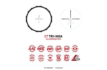Image of Crimson Trace Hardline Rifle Scope, 1-8x28mm, 34mm Tube, Second Focal Plane, Illuminated CT TR1-MOA, 01-3002402