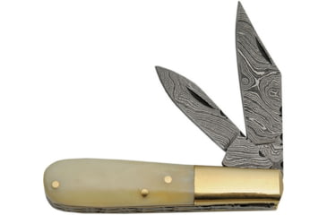 Image of Damascus Barlow White Bone Folding Knife, Damascus Steel Clip And Pen Blades, White Smooth Bone, DM-1206