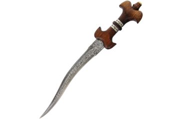 Image of Damascus Dagger With Wooden Scabbard Fixed Blade Knife, 15in, Damascus Steel, Rosewood Handle DM1112