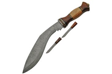 Image of Damascus Kukri Fixed Blade Knife, 12in, Damascus Steel, Standard Edge, Olive Wood Handle, DM1134