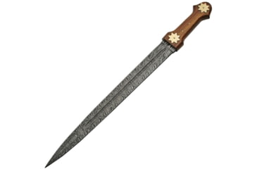 Image of Damascus Firestorm Sword, 25in Overall, 18in Double Edge Damascus Steel Blade, Brown Wood Handle, brown, DM-5013