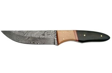 Image of Damascus Damscus Hunter Fixed Knife, Damascus Steel tanto Blade with filework on top, Black horn Handle DM1053