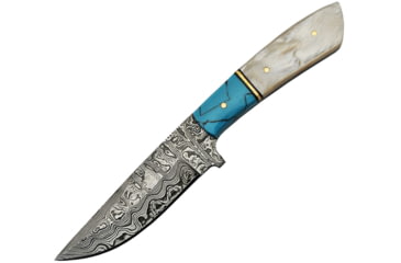 Image of Damascus Hunter Blue Pearl Knife, 4 Damascus steel blade, Synthetic pearl and turquoise handle, DM-1230