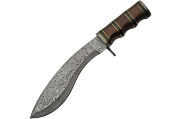 Image of Damascus Kukri Bowie Rosewood Knife, 8 Damascus steel blade, Rosewood and black pakkawood finger grooved handle, DM-1261