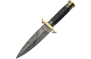 Image of Damascus Twisted Horn Dagger Knife, Blue and brass spacers, 6 double edge Damascus steel dagger blade, Sculpted horn handle, DM-1236BL