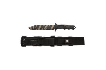Image of Dark Ops Black Raven Tactical Knive, Stainless Steel Ctv2 7in Blade, Aramid Composite Handle, Tiger Shark Finish, DOH617