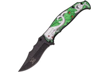 Image of Dark Side Blades Cobra Linerlock A/O Green/Slvr Folding Knife,4in,Stainless Steel,Standard Edge,Black Stonewash,Green and Silver,Aluminum Handle, DS-A032GS