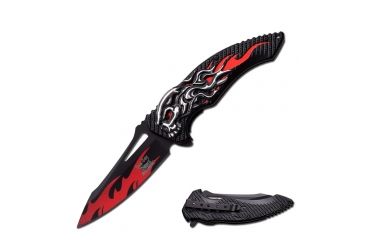 Image of Dark Side Blades Folding Blade, 5in, Stainless Steel Blade, Black And Red Two Tone Aluminum Handle DS-A034RD