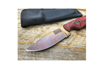 Image of Dawson Knives Deep Notch Fixed Blade Knife, 7.5in Overall, 3.38in Arizona Copper Finish Cpm-3V Carbon Steel Blade, Black/Red Sculpted G10, DW64100