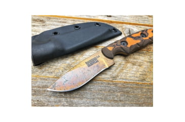 Image of Dawson Knives Deep Notch Fixed Blade Orange Fixed Blade Knife, 7.25in Overall, 3.25in Arizona Copper Finish Cpm-3V Carbon Steel Blade, Black/Orange Sculpted G10, DW64094