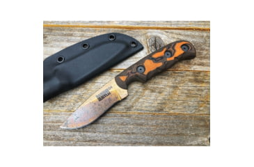 Image of Dawson Knives Deep Notch Fixed Blade Orange Fixed Blade Knife, 7.25in Overall, 3.25in Arizona Copper Finish Cpm-3V Carbon Steel Blade, Black/Orange Sculpted G10, DW64094