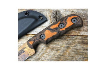 Image of Dawson Knives Deep Notch Fixed Blade Orange Fixed Blade Knife, 7.25in Overall, 3.25in Arizona Copper Finish Cpm-3V Carbon Steel Blade, Black/Orange Sculpted G10, DW64094