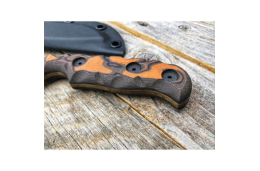 Image of Dawson Knives Deep Notch Fixed Blade Orange Fixed Blade Knife, 7.25in Overall, 3.25in Arizona Copper Finish Cpm-3V Carbon Steel Blade, Black/Orange Sculpted G10, DW64094