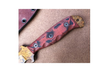 Image of Dawson Knives Raider 5/Red Fixed Blade Knife, 10.25in Overall, 5in Arizona Copper Finish Cpm-3V Carbon Steel Blade, Black/Red Sculpted G10 Handle, Serialized, Black Kydex And Brown Leather Sheath, DW64056