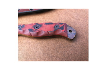 Image of Dawson Knives Raider 5/Red Fixed Blade Knife, 10.25in Overall, 5in Arizona Copper Finish Cpm-3V Carbon Steel Blade, Black/Red Sculpted G10 Handle, Serialized, Black Kydex And Brown Leather Sheath, DW64056