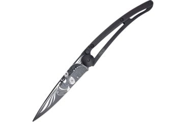 Image of Deejo Black Tattoo Latino Skull 37g Folding Knife,3.75in,Z40C13 Steel,Black Titanium,Granadilla Wood Handle DEE1GB106