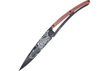 Image of Deejo Black Tattoo Wolf Rosewood 37g Folding Knife,3.75in,Z40C13 Steel,Black Titanium,Rosewood Handle DEE1GB100