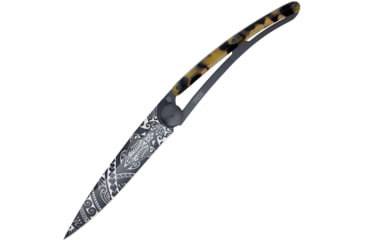 Image of Deejo Linerlock 27g Turtle Poly Folding Knife, 3 black titanium coated Z40C13 stainless blade, Imitation tortoise shell handle, 9GC000201
