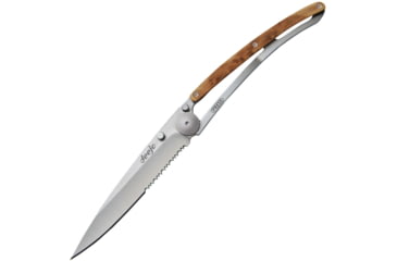 Image of Deejo One Hand Tiium Juniper 37g Folding Knife, 3.75in Matte Finish Partially Serrated 420 SS Drop Point, Juniper Wood, 1CB502
